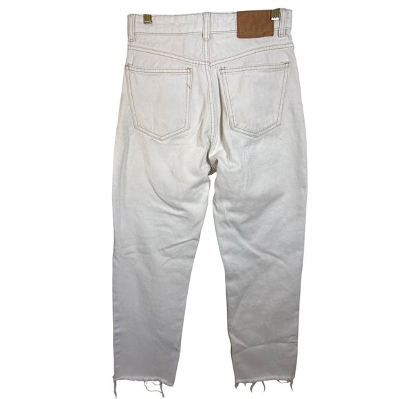 Zara Off White Jeans Size 4‎ High Waist Straight Leg Button Fly Cotton Raw Hem - Picture 6 of 9